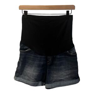 Liz Lange Maternity Denim Shorts‎ Over Belly Panel Stretch Blue Jean Size Small